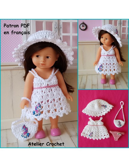 Robe, chapeau, sac et culotte patron PDF de crochet pour poupée mini corolline