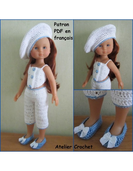 Top, pantacourt, béret et chaussures patron PDF de crochet pour poupée Chérie de Corolle ou Paola Reina Las Amigas