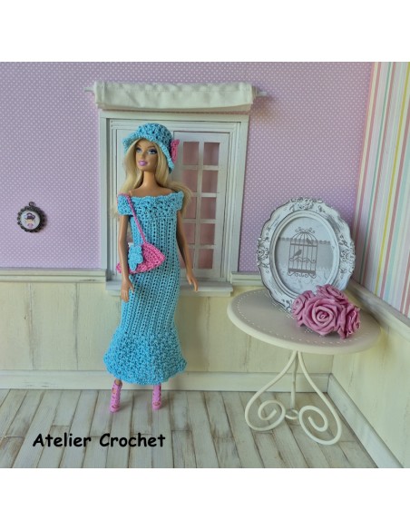 robe, sac et chapeau au crochet pour poupée Barbie