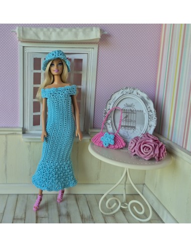 robe, sac et chapeau au crochet pour poupée Barbie