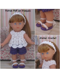 Top, short, serre tête et chaussures patron PDF de crochet pour poupée mini corolline