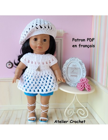 Short, tunique, béret et chaussures patron PDF de crochet pour poupée Ma Corolle 36cm