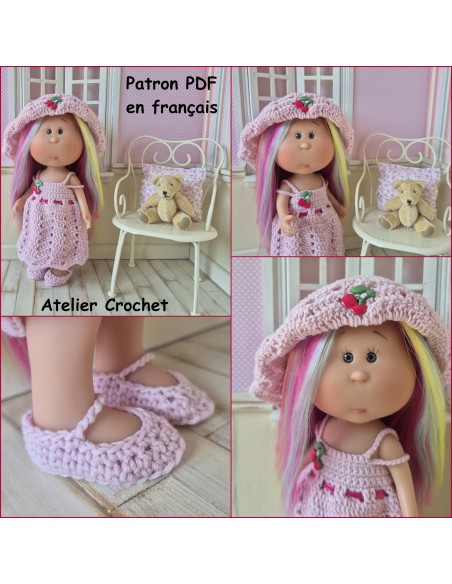 Robe, chapeau et chaussures patron PDF de crochet pour poupée Little Mia Nines d'Onil