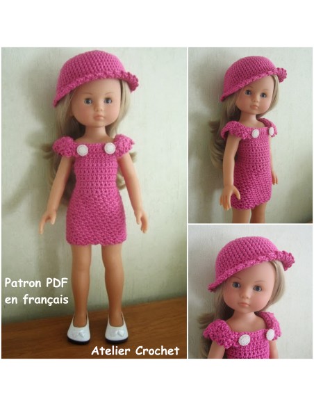 Robe et chapeau patron PDF de crochet pour poupée Chérie de Corolle ou Paola Reina Las Amigas