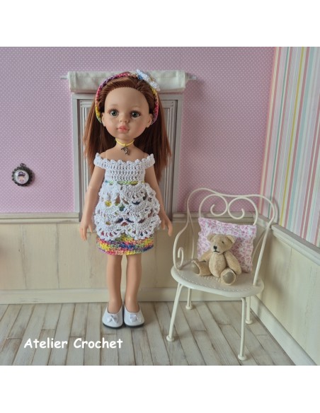 Ensemble tunique, jupe et bandeau au crochet pour poupée Paola Reina Las Amigas