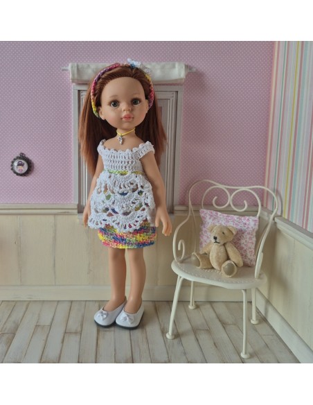 Ensemble tunique, jupe et bandeau au crochet pour poupée Paola Reina Las Amigas