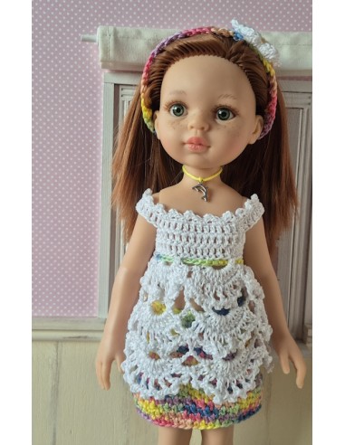 Ensemble tunique, jupe et bandeau au crochet pour poupée Paola Reina Las Amigas