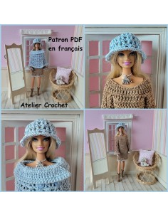 Robe à manches longues, cape et chapeau patron PDF de crochet pour Barbie