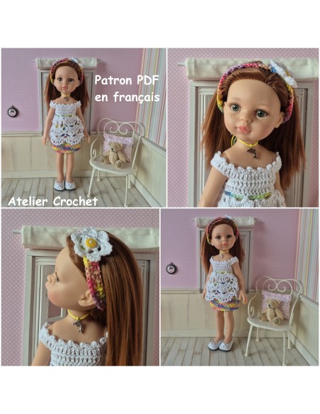 Tunique, jupe et bandeau patron PDF de crochet pour poupée Paola Reina Las Amigas