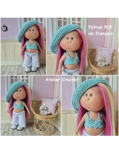 Top, pantalon, ceinture et béret patron PDF de crochet pour poupée Little Mia Nines d'Onil