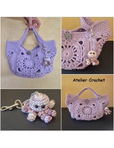 Sac réalisé à la main au crochet avec son bijou de sac en forme de poulpe. 2