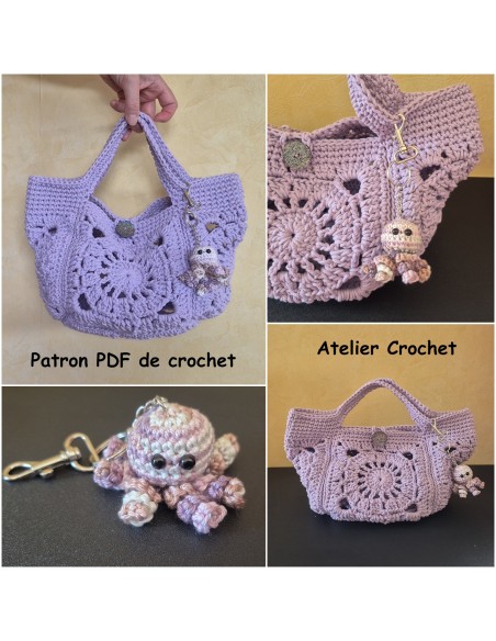 Patron PDF d'un sac au crochet avec un bijou de sac poulpe