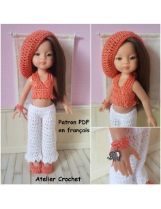 Top, pantalon, béret, bracelet et chaussures patron PDF de crochet pour poupée Paola Reina Las Amigas