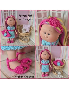 Robe, serre-tête, sac et chaussures patron PDF de crochet pour poupée Little Mia Nines d'Onil