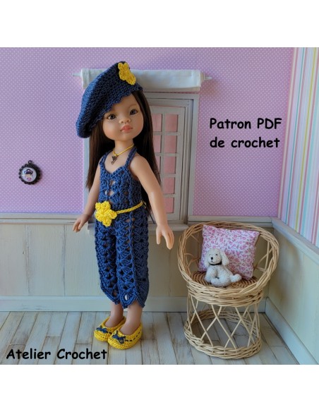 Combinaison, ceinture, béret et chaussures patron PDF de crochet pour poupée Paola Reina Las Amigas