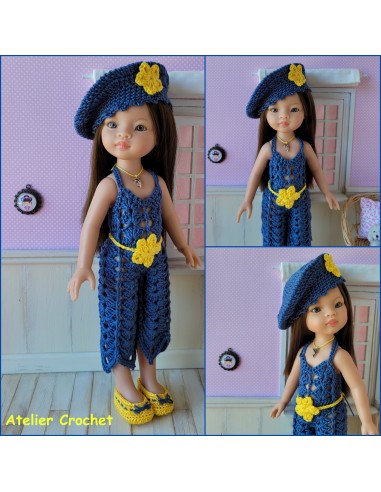 Combinaison, ceinture, béret et chaussures patron PDF de crochet pour poupée Paola Reina Las Amigas