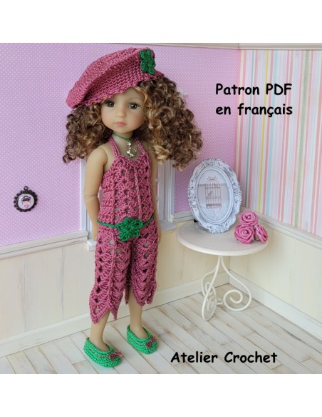 Combinaison, ceinture, béret et chaussures patron PDF de crochet pour poupée Fashion Friends