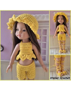 Ensemble top, short, chapeau et chaussures au crochet pour poupée Paola Reina Las Amigas 2