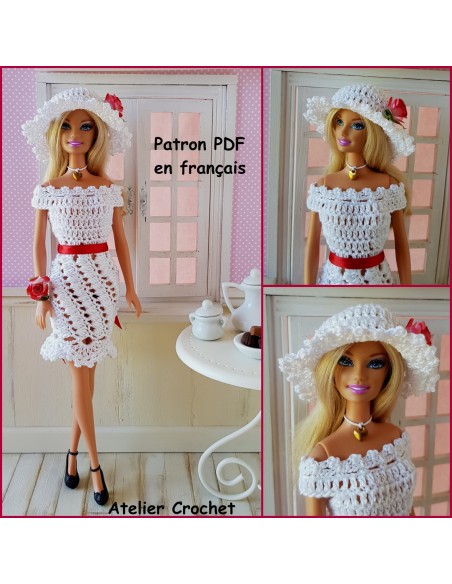 Robe et chapeau patron PDF de crochet pour poupée Barbie