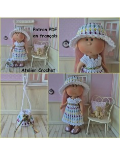 Robe, chapeau et sac patron PDF de crochet pour poupée Little Mia Nines d'Onil