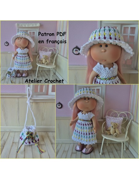 Robe, chapeau et sac patron PDF de crochet pour poupée Little Mia Nines d'Onil