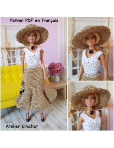 Robe et chapeau patron PDF de crochet pour poupée Barbie