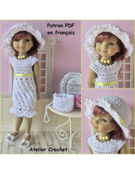 Robe, chapeau, chaussures et sac patron PDF de crochet pour poupée Ruby Red Fashion Friends