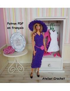 Robe et chapeau patron PDF de crochet pour poupée Barbie