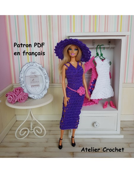 Robe et chapeau patron PDF de crochet pour poupée Barbie