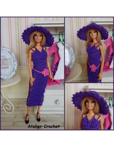 Robe et chapeau patron PDF de crochet pour poupée Barbie