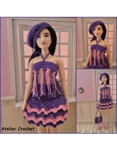 top, jupe, sac et béret au crochet pour poupée Barbie Curvy 2