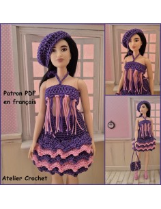 Jupe, top, béret et sac patron PDF de crochet pour poupée Barbie Curvy