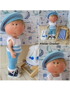 Pantalon, pull, béret et sac patron PDF de crochet pour poupée Mio Nines d'Onil 2