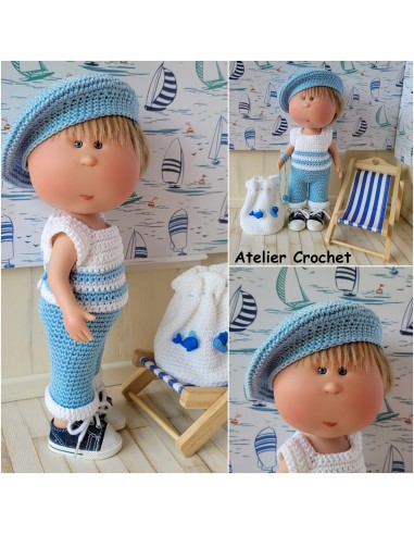 Pantalon, pull, béret et sac patron PDF de crochet pour poupée Mio Nines d'Onil