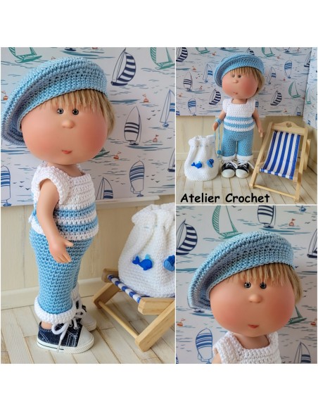 Pantalon, pull, béret et sac patron PDF de crochet pour poupée Mio Nines d'Onil