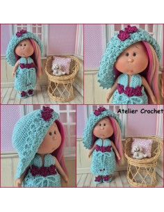Ensemble robe, chapeau et chaussures au crochet pour poupée Little Mia Nines d'Onil 2