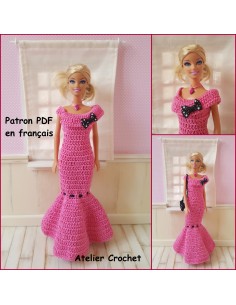Robe de soirée et sac patron PDF de crochet pour poupée Barbie