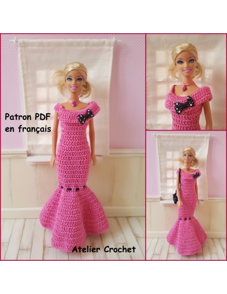 Robe de soirée et sac patron PDF de crochet pour poupée Barbie