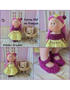 Robe, étole, bandeau et chaussures patron PDF de crochet pour poupée Little Mia Nines d'Onil