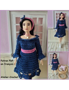 Robe à manches longues, ceinture et bandeau patron PDF de crochet pour poupée Barbie Curvy