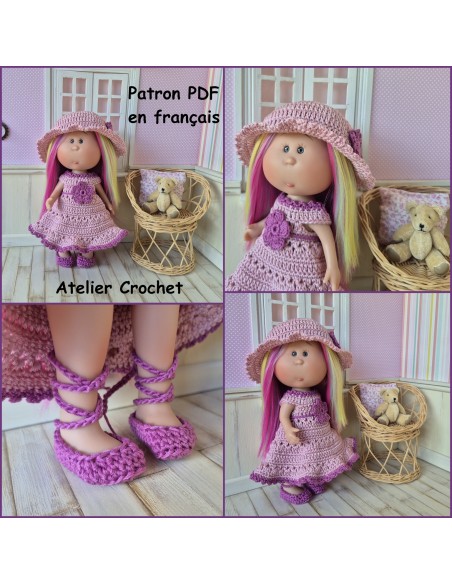 Robe, chapeau et chaussures patron PDF de crochet pour poupée Little Mia Nines d'Onil