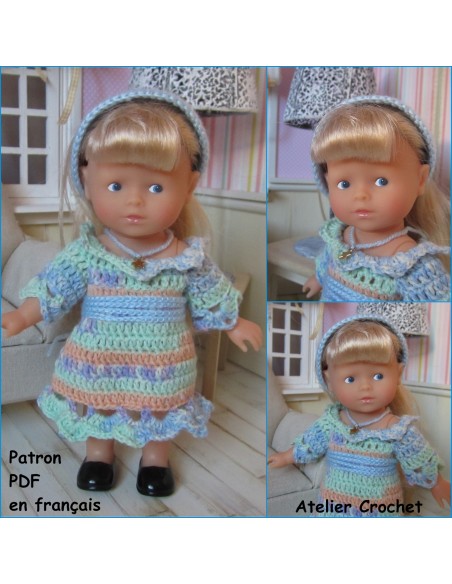 Robe, ceinture et bandeau patron PDF de crochet pour poupées mini corolline