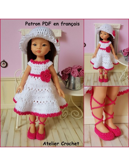 Robe, chapeau et chaussures patron PDF de crochet pour poupée Paola Reina Las Amigas
