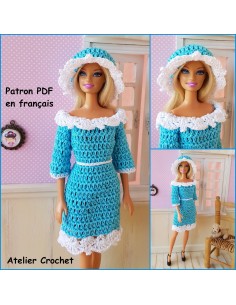Robe à manches longues et chapeau patron PDF de crochet pour Barbie
