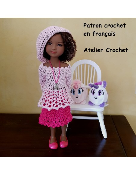 Tunique, jupe et béret patron PDF de crochet pour poupée Ruby Red Fashion Friends