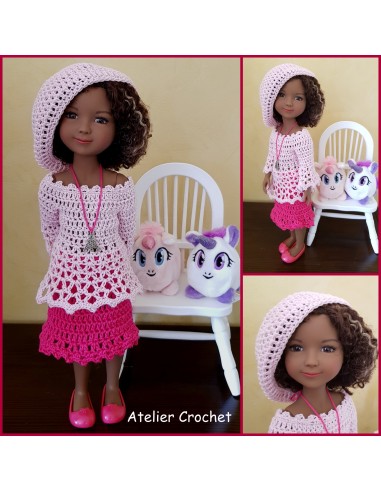 Tunique, jupe et béret patron PDF de crochet pour poupée Ruby Red Fashion Friends