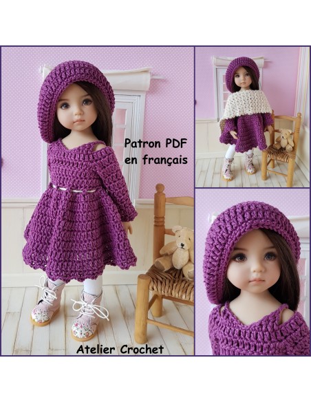 Robe, béret et étole patron PDF de crochet pour poupée Little Darling