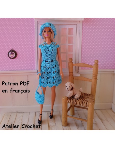Robe, chapeau patron et sac PDF de crochet pour Barbie