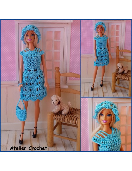 Robe, chapeau patron et sac PDF de crochet pour Barbie