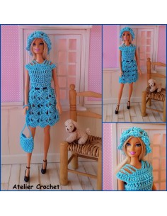 Robe, chapeau et  sac PDF de crochet pour Barbie 2